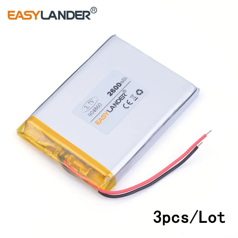 

3 шт./лот 2600 мАч 904860 3,7 в литий-ионный полимерный перезаряжаемый аккумулятор для GPS планшета ПК сотового телефона POWER BANK