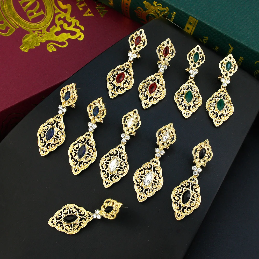 Gold Color Long Drop Dangle Earrings Turkish Brand Design India Ethnic Wedding Jewelry Arabic Traditional Bijoux Gift