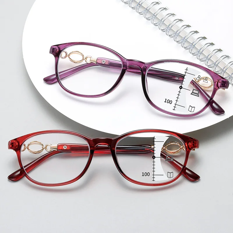 Multifocal Progressive Reading Glasses Women Anti Blue UV Protect EyesGlasses Retangle Frame Eyewears +1.0~+4.0 6