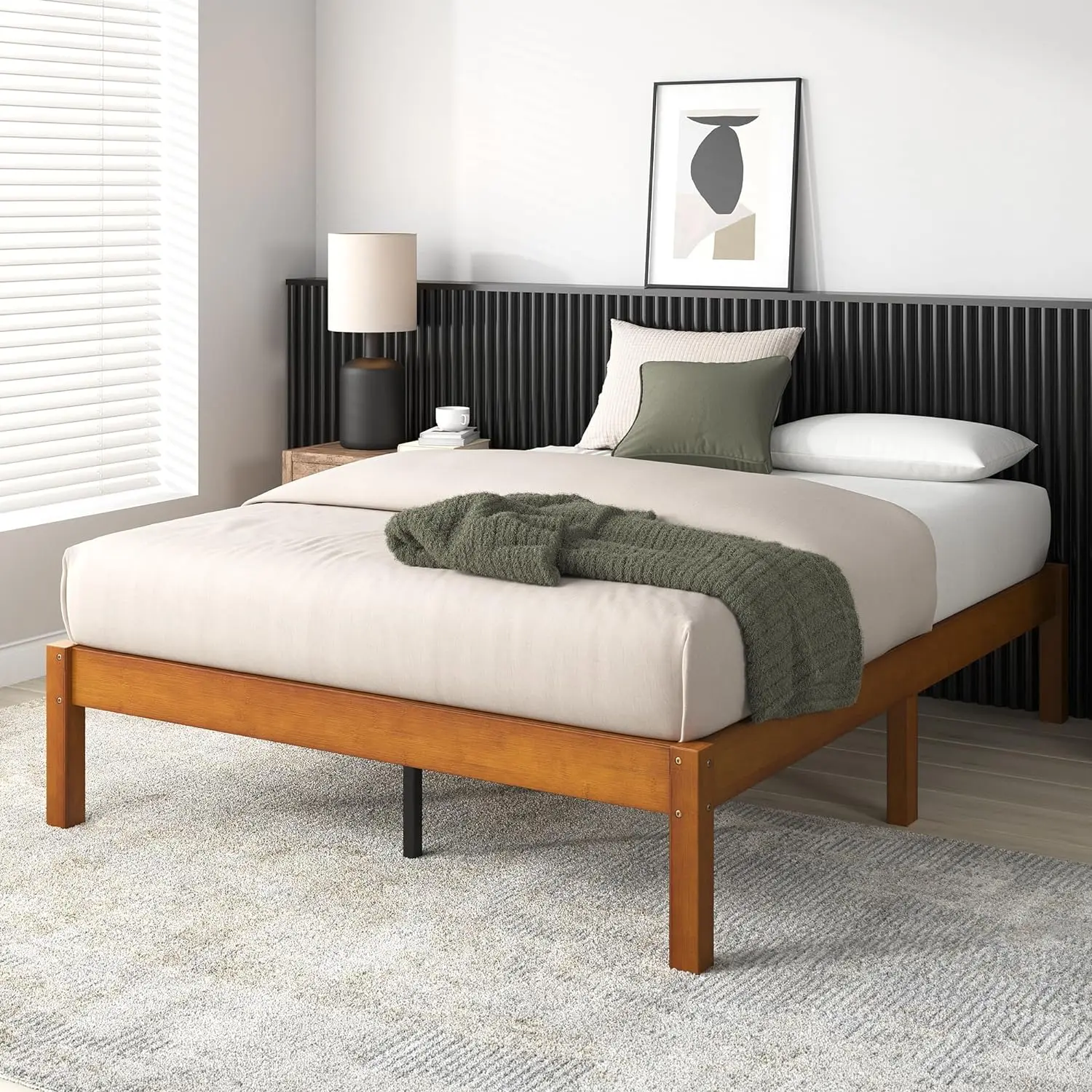 Ellie 14 Inch Bamboo Platform Bed Frame Wood Slat Support No Box Spring Needed Easy Assembly Queen SLEEK BUILT TO LAST