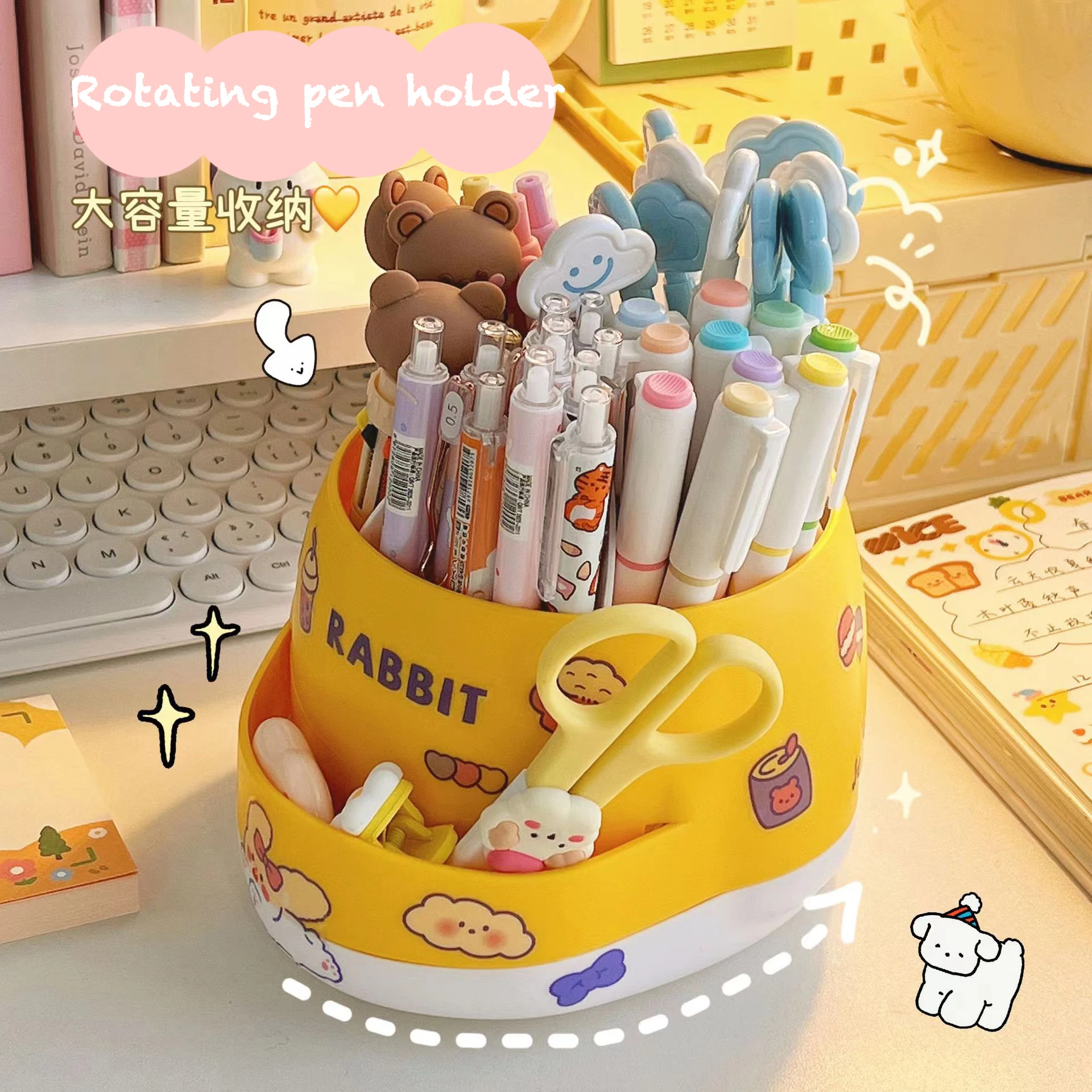 

Rotating pen holder Large Capacity 6 grids Desk Organizer Oblique section Desktop Pens Cosmetics Storage Box School Stationery