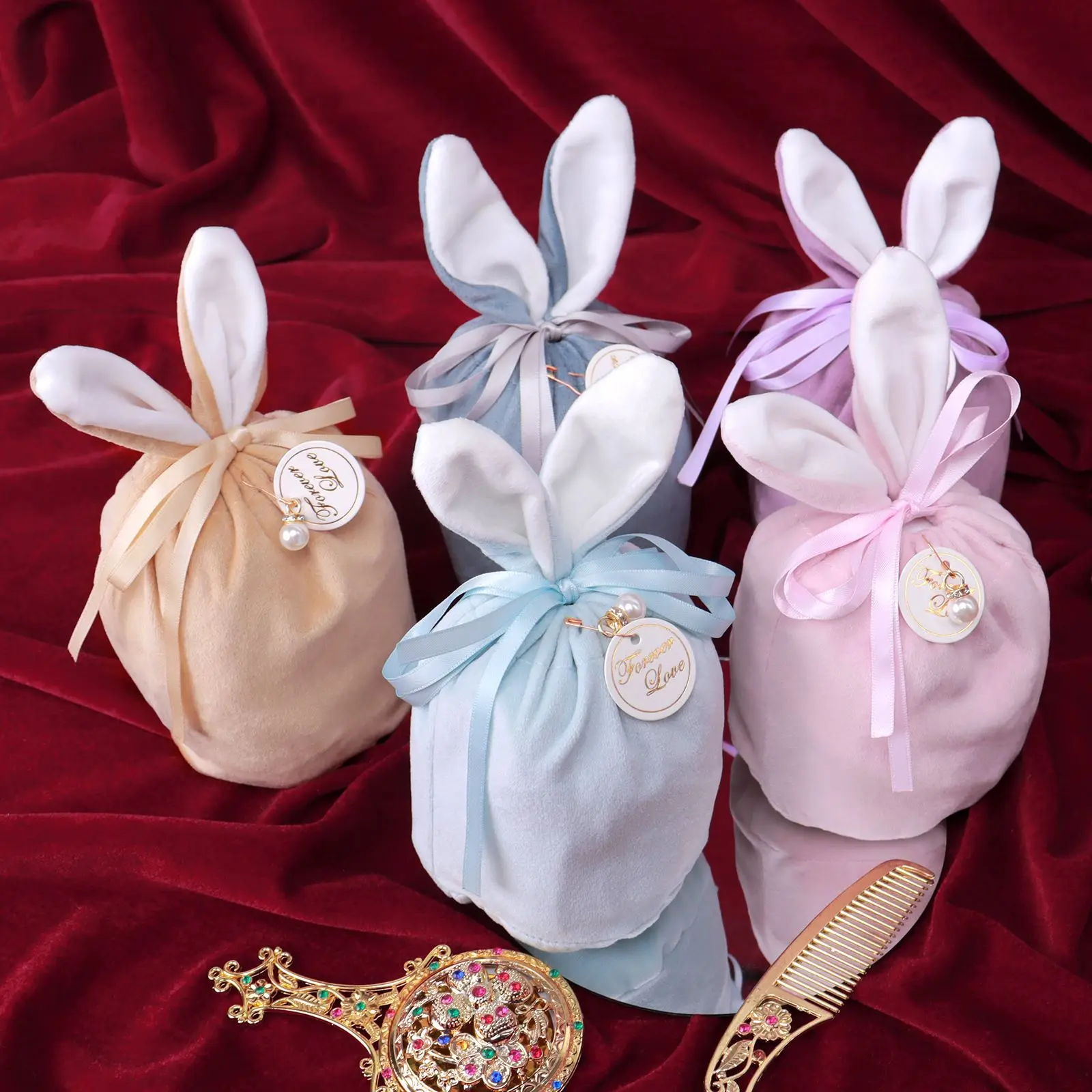 Velvet Easter Bags Bunny Gift Packing Bags Rabbit Candy Bags Wedding Birthday Party Decoration Jewelry Organizer 2022 Easter
