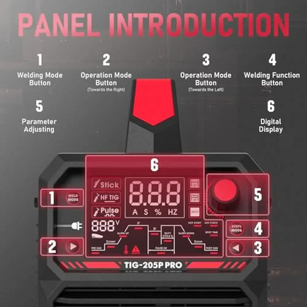 Advanced 200A LED Display TIG Welder Stick/DC/Pulse 3-in-1 Dual Voltage Machine 5