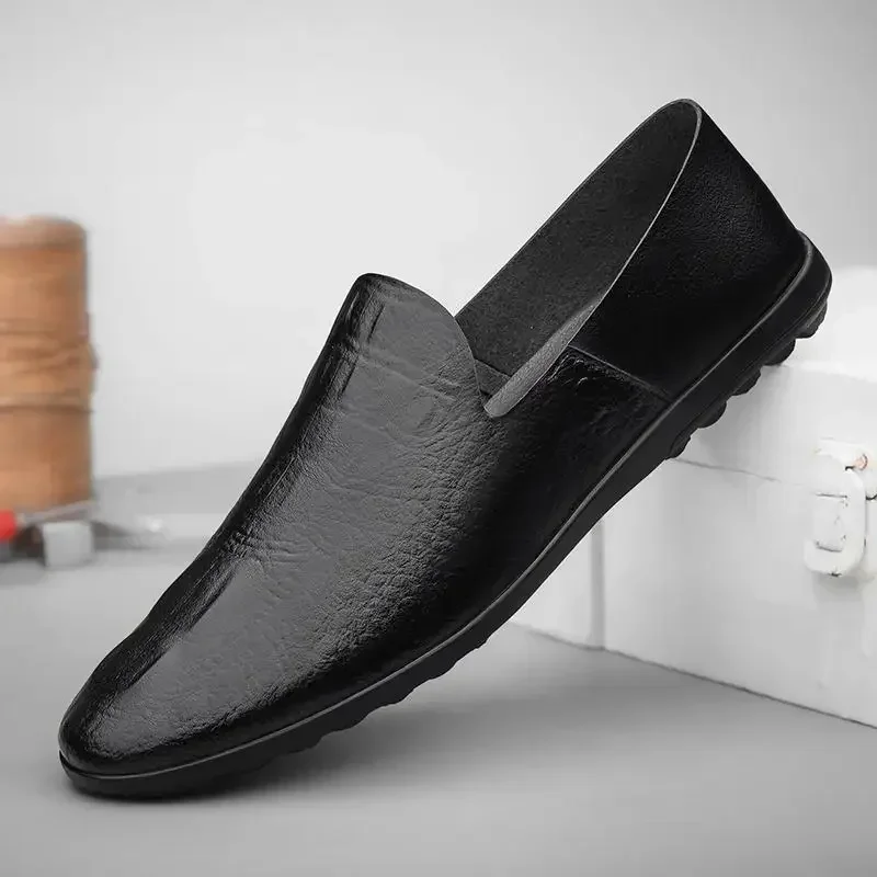 

European Station Business Cowhide Men's Shoes Summer Breathable Genuine Leather Moccasins Korean Soft Leather Loafers