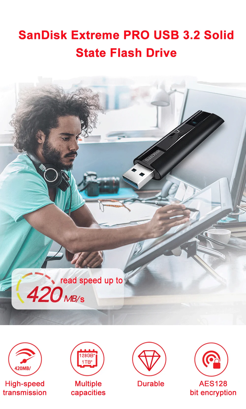 SanDisk Extreme PRO USB Gen Solid State Flash Drive 128GB