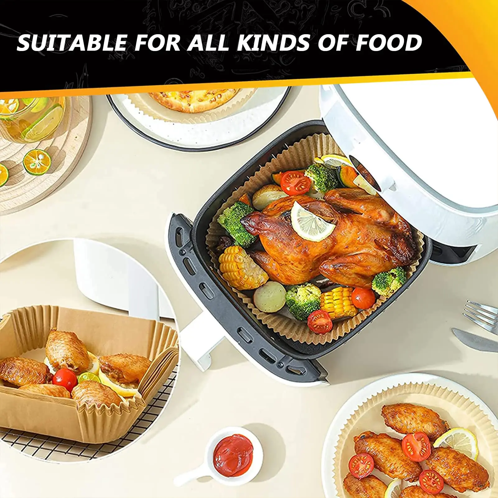Square Air Fryer Baking Paper Liners 23cm Large 9-inch Hot Airfryer Disposable Special Parchment Paper Trays Oven Mold XXL