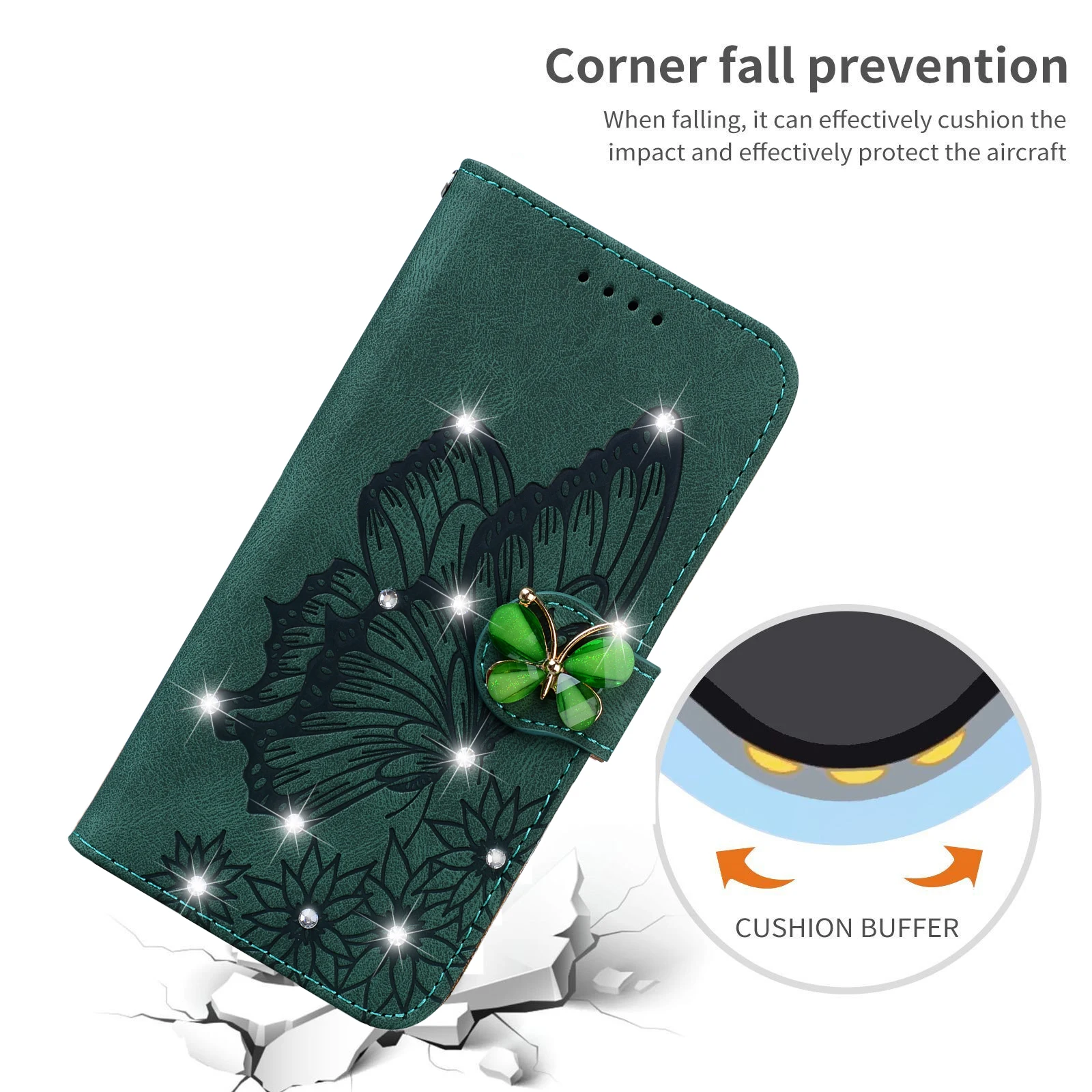 Sparkling Butterfly 3D Leather Flip Wallet Case