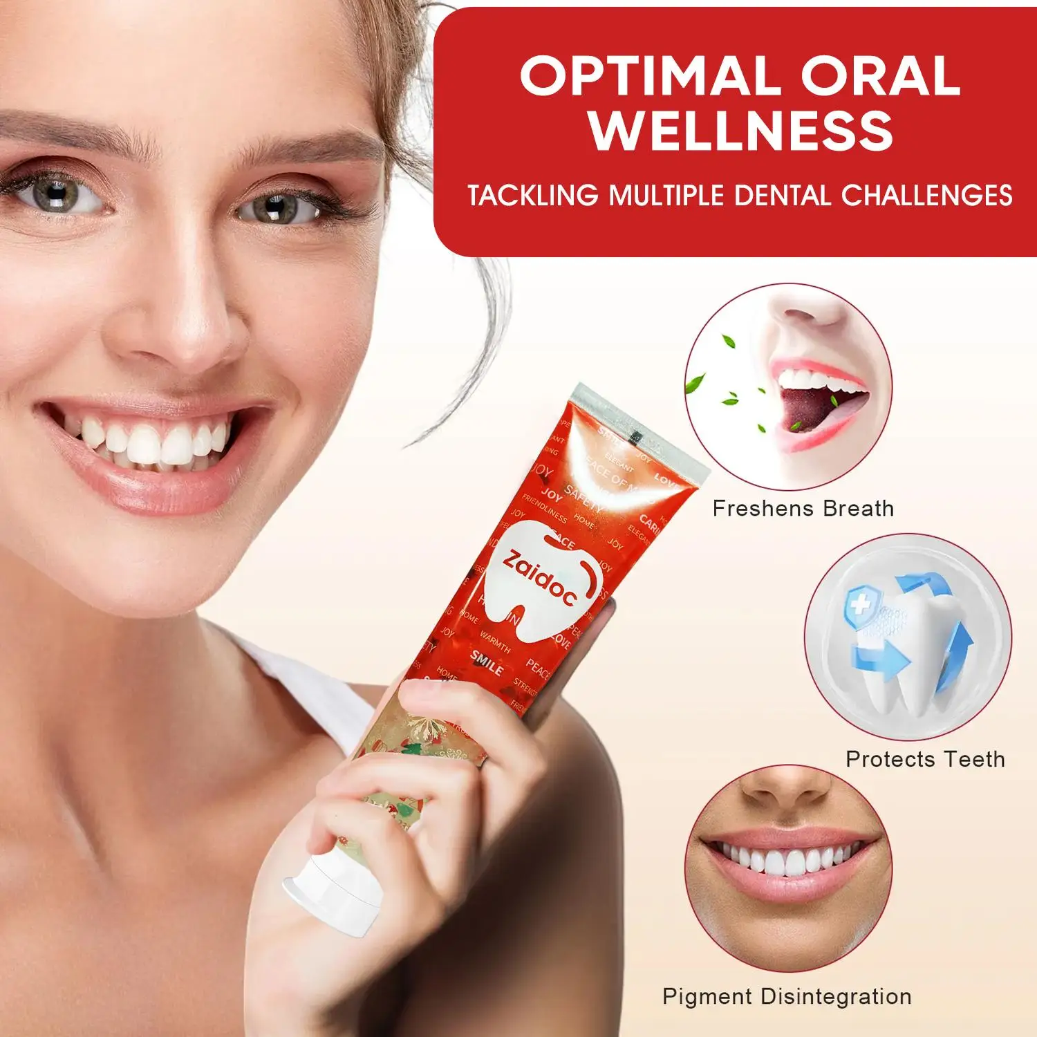 ZaiDoc 3Pcs Toothpaste Set : Probiotic + Coconut Whitening + Clear Gel with Christmas Hearts Nano Hydroxyapatite Natural Oral Care 120g Each