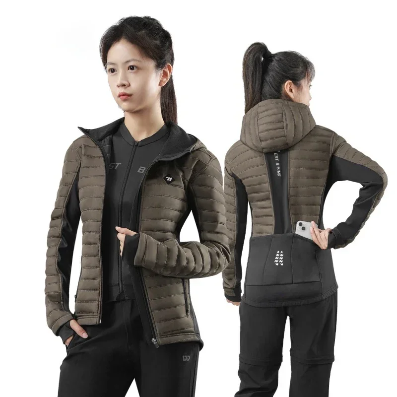 WEST BIKING Autumn Winter Cycling Windproof Jacket Reflective Hooded Multi Pocket Windbreaker Cotton Lining Thermal Sport Gear