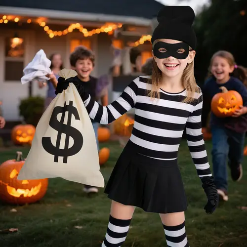 Boys Girls Robber Costume Girls Thief Accessories Jail Prisoner Costume Striped Top Sock Halloween Outfit Cosplay Props - Image 2