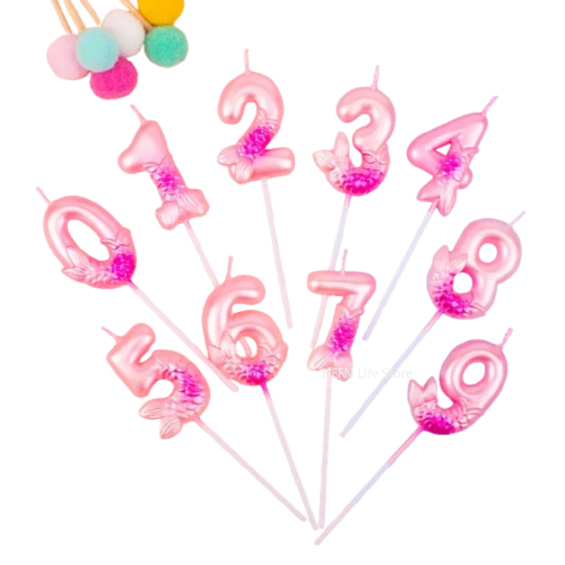 1Pc Pink Mermaid Tail Birthday Digital Candle Used For Weddings Parties Anniversaries