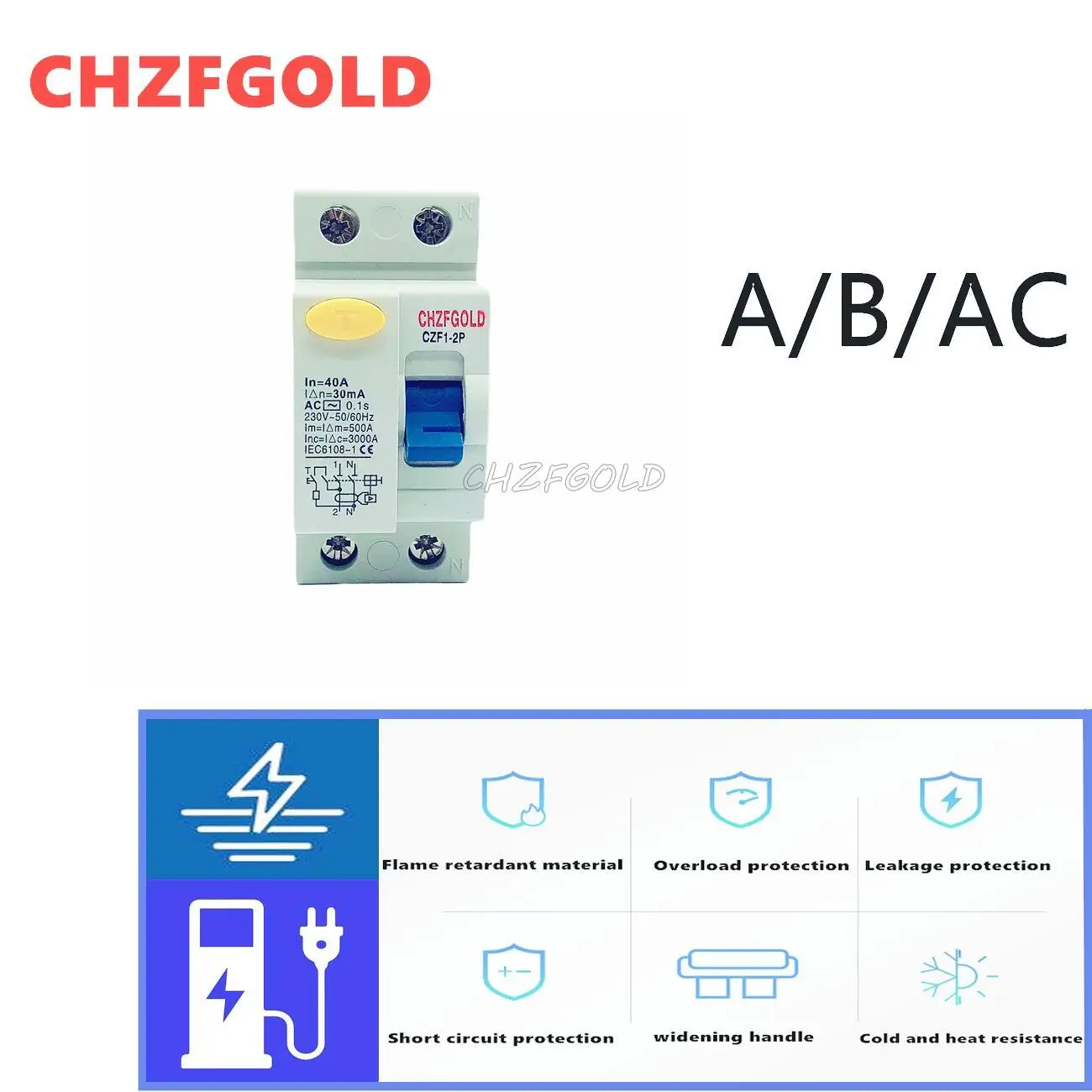 Chzfgold Czk6 Rccb 5- 2P 16A 25A 32A 40A 63A 80A 100Aresidual Corrente Protezione Da Sovratensione Interruttore Automatico 110V