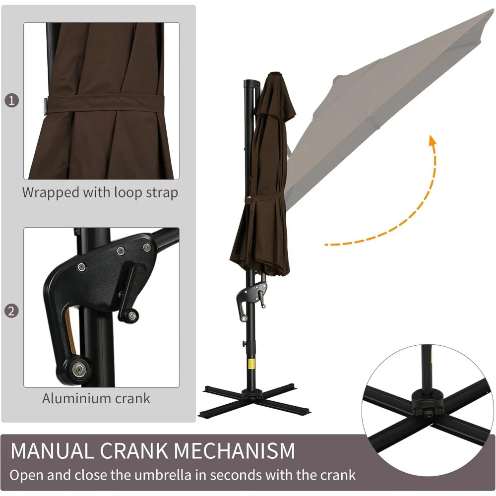 Offset Patio Umbrella with Base, Hanging Aluminum and Steel Cantilever Umbrella with 360° Rotation, Easy Tilt, 5