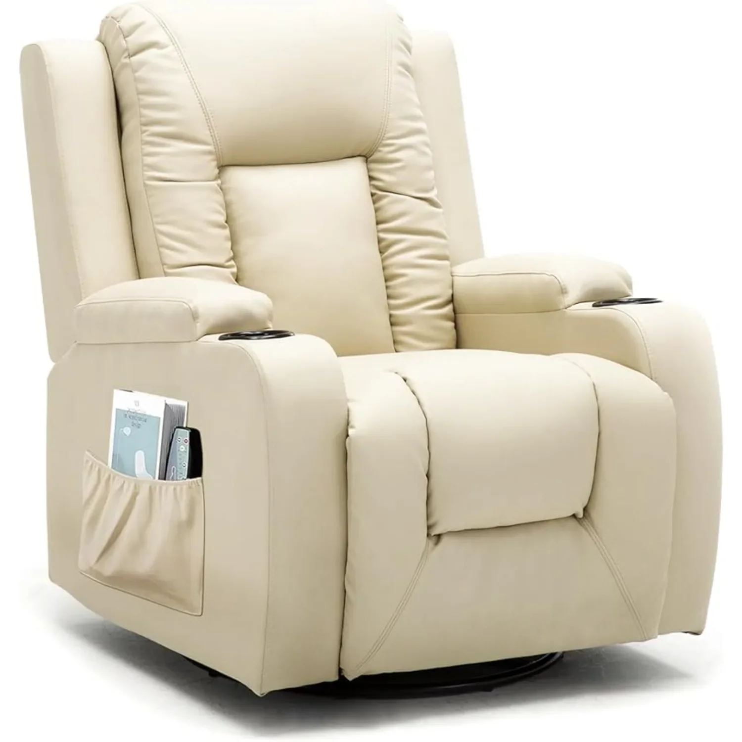 

Recliner Chair Massage Rocker with Heated Modern PU Leather Ergonomic Lounge 360 Degree Swivel Single Sofa Seat US