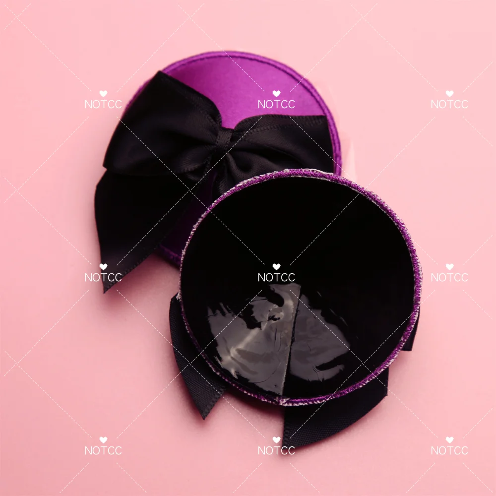 

NOTCC 5 Pairs Purple Round Bow Nipple Pasties for Women Kawaii Cute Reusable Adhesive Nip Covers Wholesale