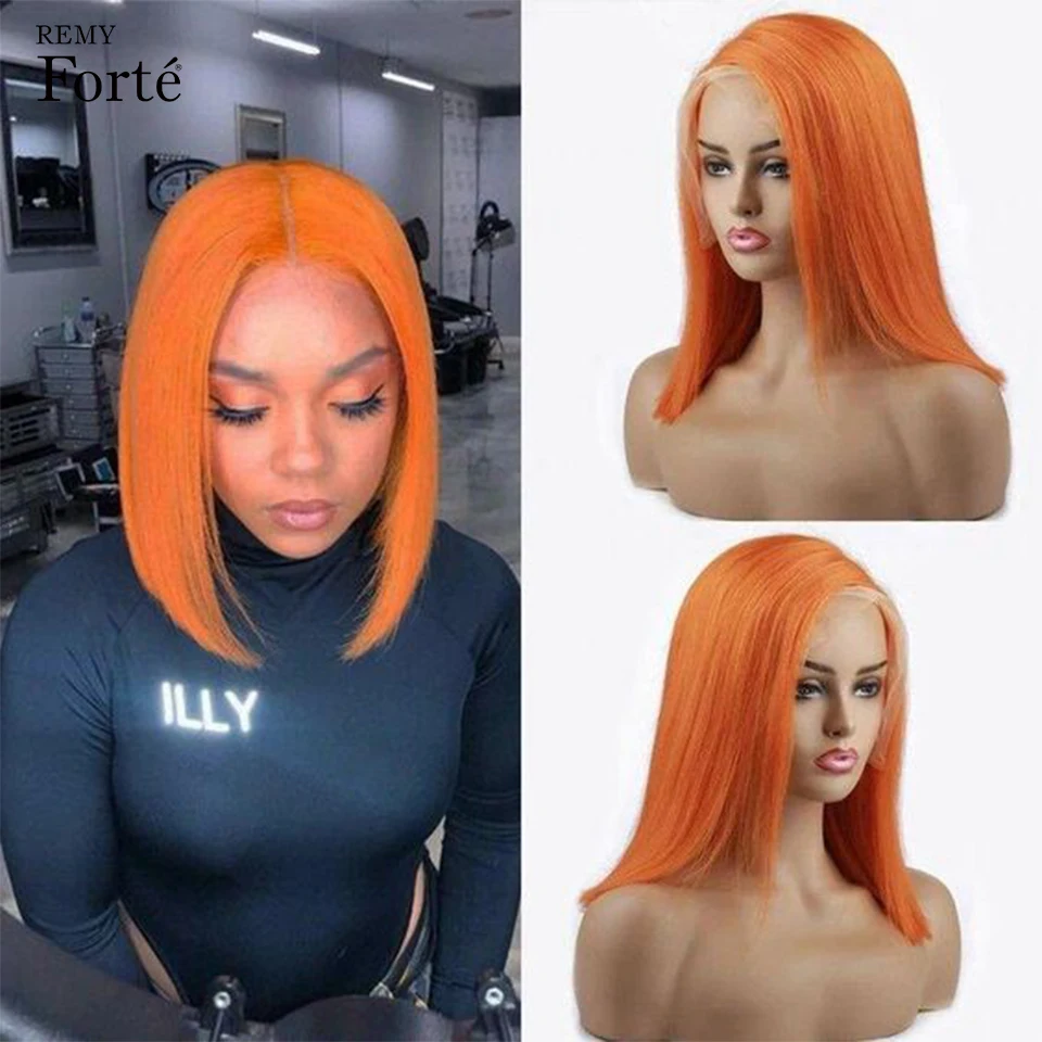 

Ginger Short Bob Lace Front Wigs 100% Human Hair Wigs Bob Lace Wigs For Women Blonde Orange Straight Brazilian Hair Closure Wig