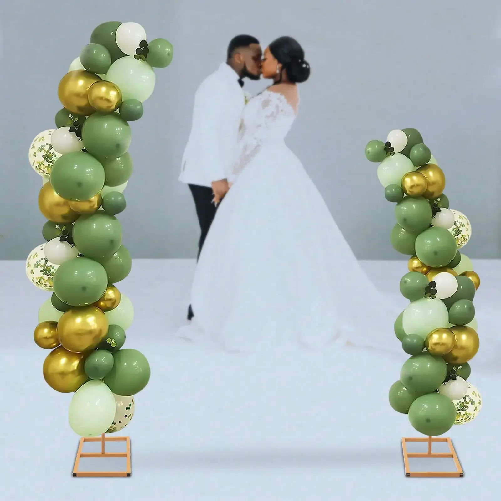 Set of 2 Wedding Arch Frames Gold Metal Curved Top Decorative Racks Balloon Flower Backdrop Stands Plant Climbing Stand 6Ft+8Ft
