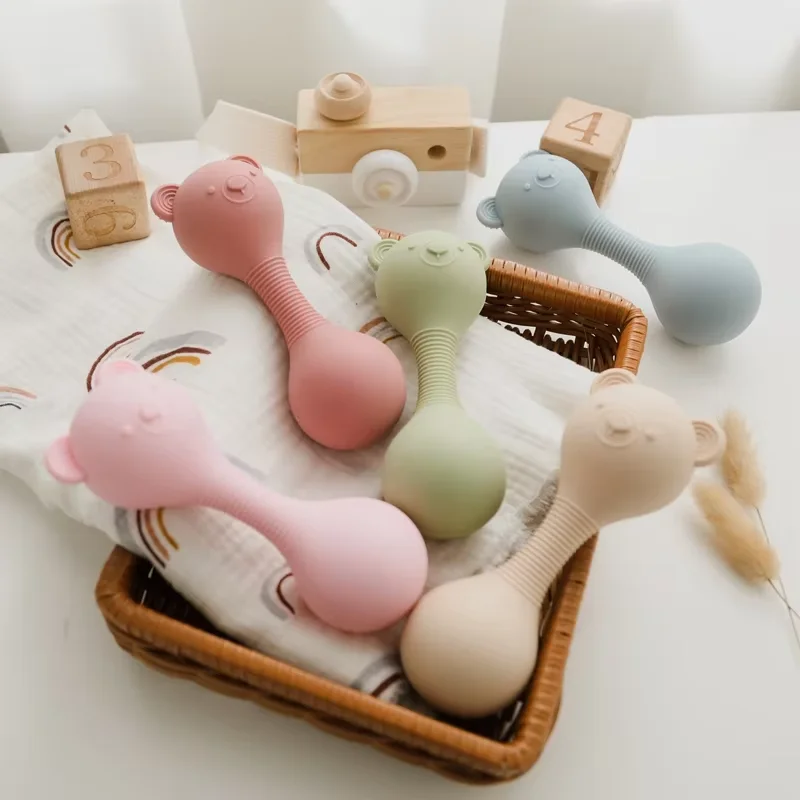 Baby Toys, Baby Rattle Toys, Kid Maracas-Rattles for Baby Silicone Maracas Cartoon Bear Sand Hammer 0-12 Months