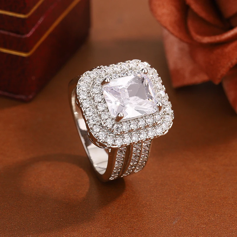 Exquisite 925 Silver-plated Ring for Women's - Fashionable Dazzling Zirconia Anniversary Engagement Jewelry Diamond Ring - 3
