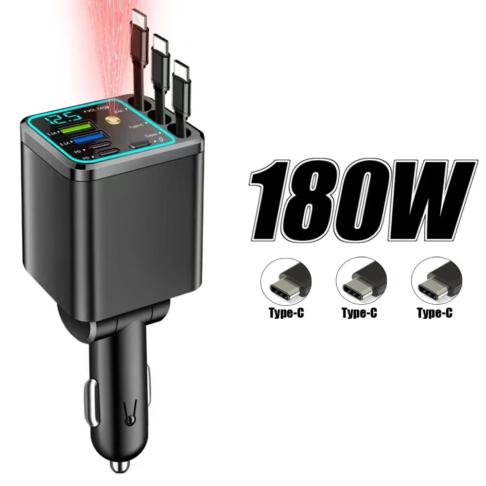 ตัวเลือกสินค้า ที่ชาร์จแบตในรถ 180W ชาร์จเร็ว PD30W พร้อมจอแสดงผล