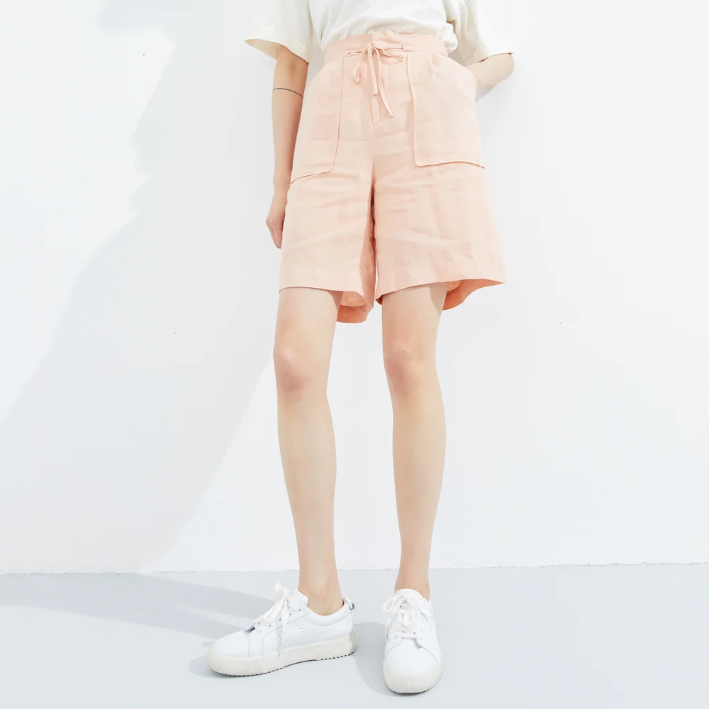 Metersbonwe Women's Aline Lace-up  Shorts Summer Solid Color Loose Simple Pants  Linen Mid-Length Office Lady Trousers