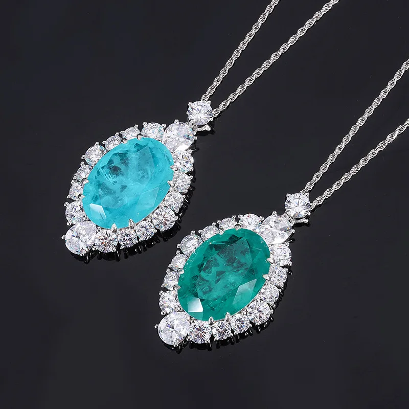 

Elegant Paraiba Tourmaline Pendant Necklace For Women S925 Sterling Siver Original Certified Luxury Designer Jewelry Girlfriend