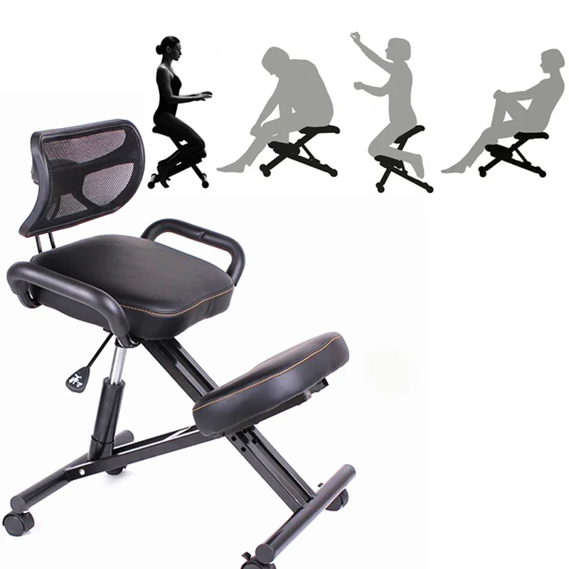 

A,Ergonomically Designed Knee Chair with Back and Handle Office Kneeling Chair Ergonomic Posture Leather Black Chair With Caster