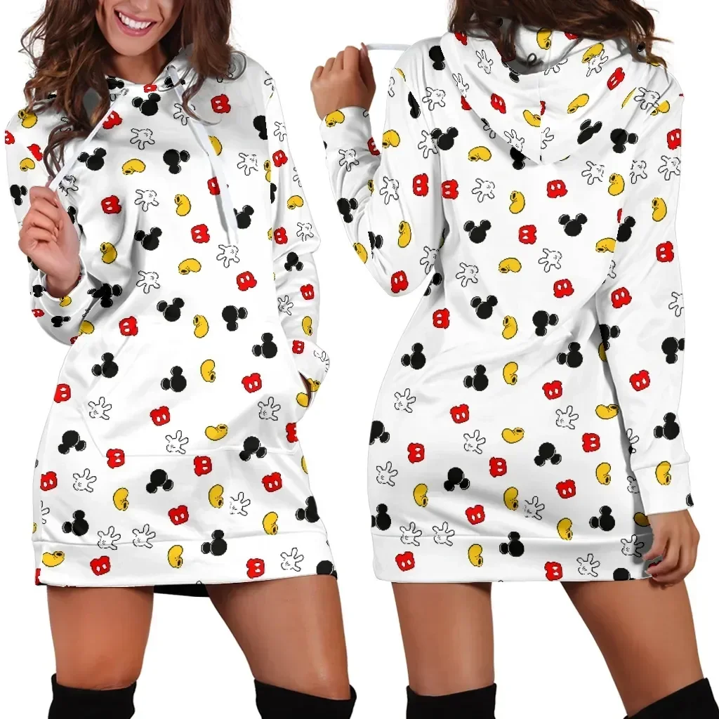 

2024 New Mickey Mouse Hoodie Dress Sweater Fashion Disney Dress Sweatshirt Dress 3d Allover Printed Y2K Hoodie Dress for Women