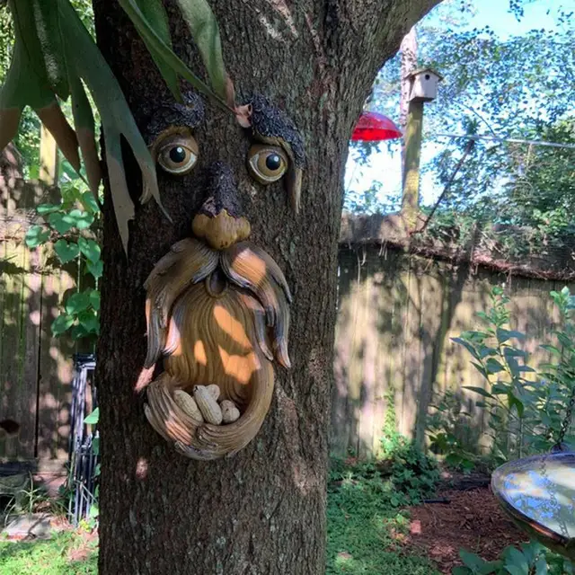 1Dcs Gyanta Arcfa Kéreg Arcfajta Dekoráció Húsvéti Fa Arcok Madáretető Kültéri Kerti Jardineria De - Image 4