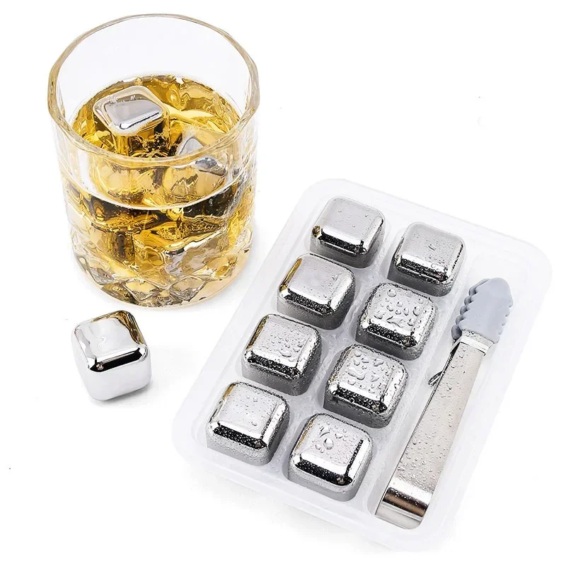 Ice Cubes Stainless Steel Reusable Chilling Stones for Whiskey Wine 4/6/8 Pcs