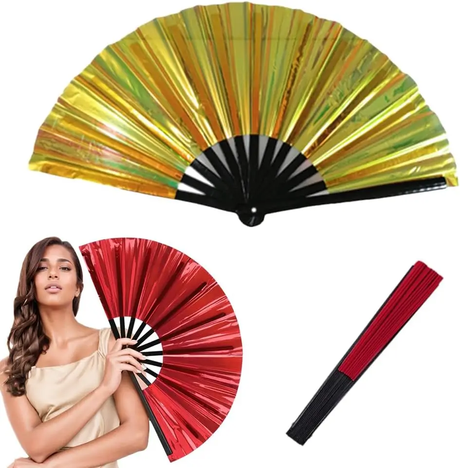 Boots on The Ground Clack Fan, New Large Holographic Folding Hand Line Dance Popping Fan,Clap Fans for Line Dancing