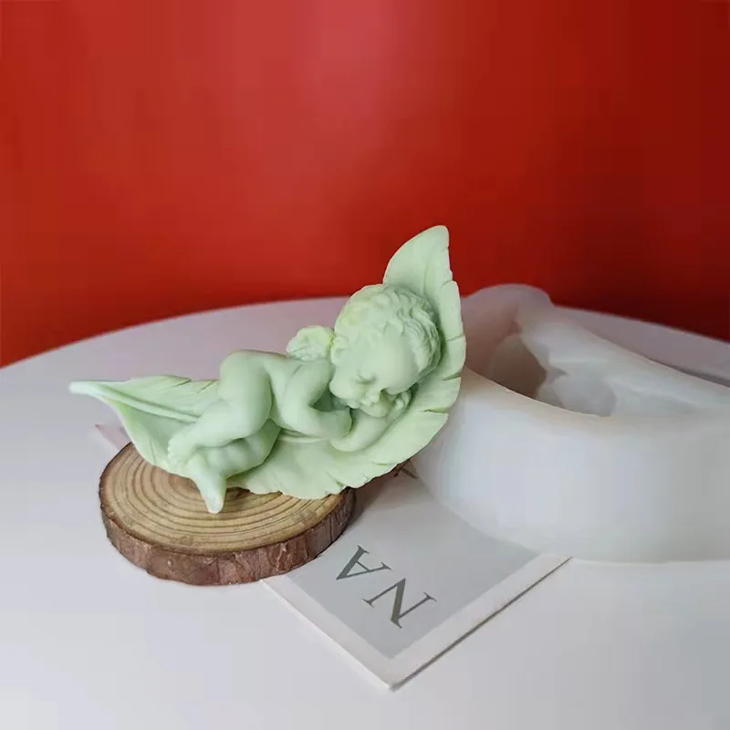 Leaf Angel Candle Mold Sleeping Baby Silicone Soap Resin Plaster Dripping Concrete Chocolate Mousse Cake Korean Ins Decor Crafts
