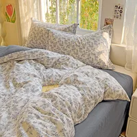 Pastel Fresh Floral Super Soft 100% Cotton Bedding Set  3Pcs-1 Duvet Cover 2 Pillowcases,Skin-friendly Comfortable,Quilt Cover 5