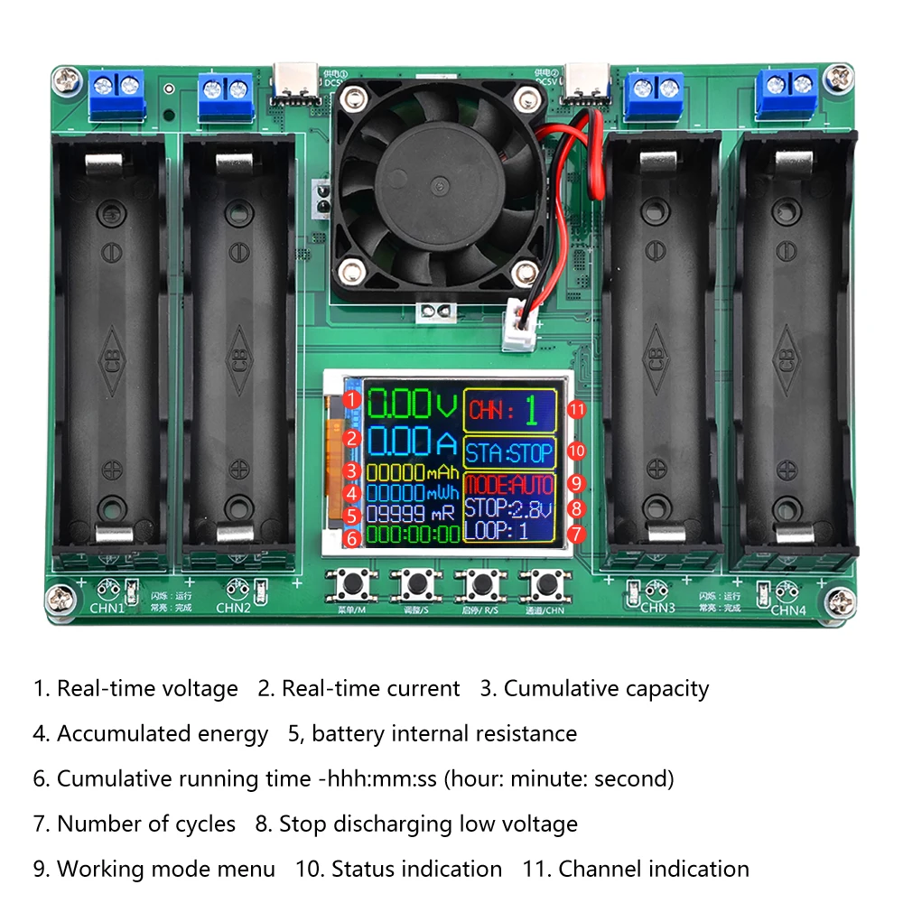 LCD Display Battery Capacity Tester MAh MWh Lithium Battery Digital Battery Power Detector Module 18650 Battery Tester Type-C