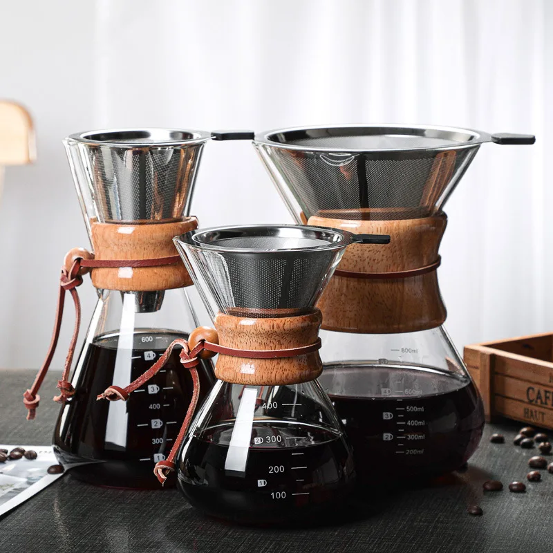 

800ML Glass Coffee Kettle French Coffee Maker with Stainless Steel Filter Reusable Handle Pour Over Coffee Cup Filter Coffeeware
