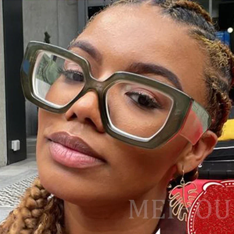 Women Glasses Fashion Eyeglasses Frames Trendy Square Big Colorful Transparent Thick