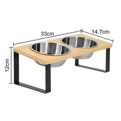 Premium Elevated Cat Bowls with Wooden Stand - Anti-Vomiting Design, Dual Stainless Steel Bowls, 15° Tilted for Optimal Comfort (Elevated bowls)