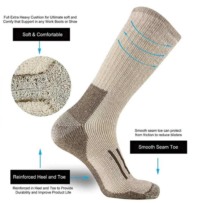 80% Wool Socks Thicken Warm Hiking Cushion Crew Socks For Men Women Breathable Wool Sports Socks Moisture Wicking Euro Size