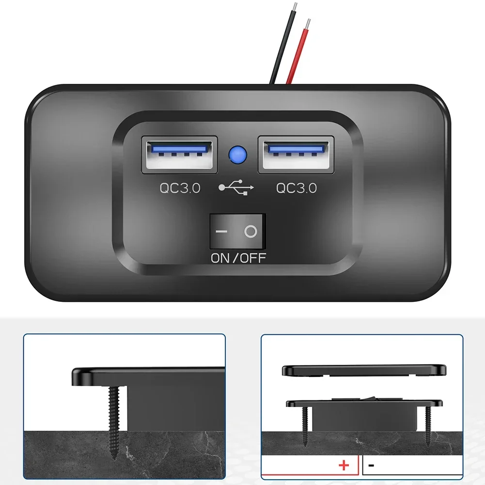 12V-24V QC 3.0 Dual USB Car Fast Charger Socket Power Outlet Panel Mount Perforated RVs Mobile Phones USB Charger Sockets