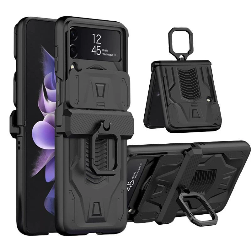 galaxy flip3 case Armor Magnetic Ring Holder Case For Samsung Galaxy Z Flip 3 Cover Slide Rail Lens Wireless Charging Sporting Phone Case Flip3 samsung galaxy z flip3 phone case