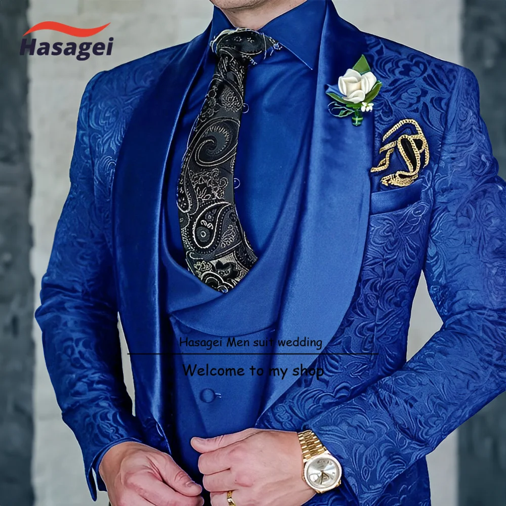 Men's Groom Terno Suit Italian Design Black Smoking Tuxedo Jacket 3-piece Set (Jacket Vest Pants) Men's Wedding Suit