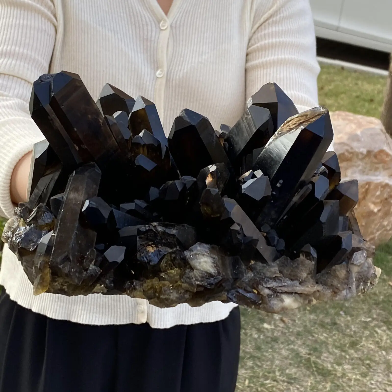 Natural Beautiful Black Quartz Crystal Cluster Mineral Specimen 3