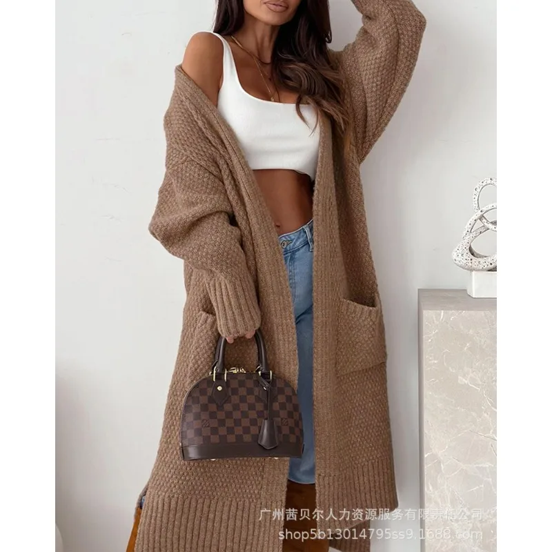 

Wepbel Y2K шерстяное пальто средней длины свитер женский однотонный Вязаный Кардиган с длинным рукавом Losoe Свободный Длинный свитер верхняя одежда пальто
