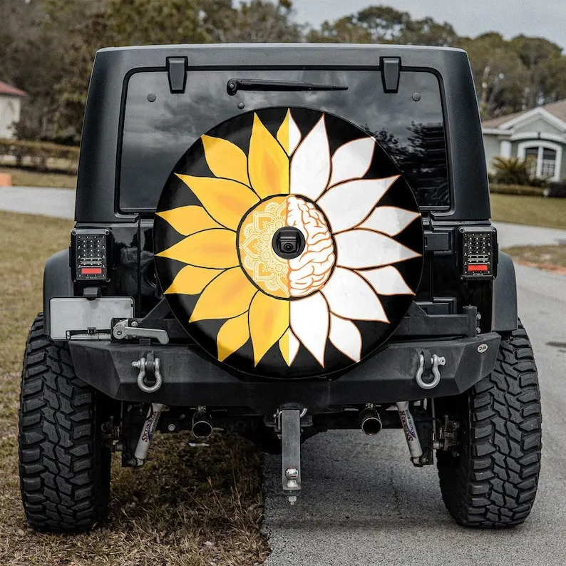 Cubierta de neumático de repuesto Sunshine Brain Mandala para Camper, cubierta de neumático de repuesto de girasol, regalo personalizado para amantes de los automóviles, accesorios para automóviles