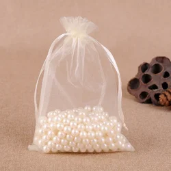 Set of 50 Colorful Organza Gift Bags for Festive Occasions - Multiple Sizes for Versatile Use (Beige)