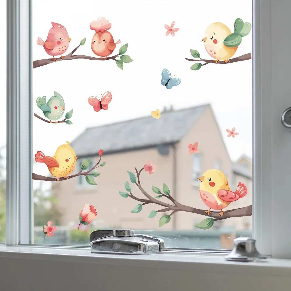 1PCS Cardone Cute Twig Bird Glass Window Home Landscaping Decoration Electrostatic Uv Window Sticker Room Decoration
