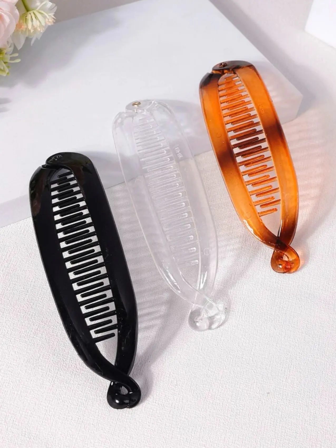 3pcs 여성 블랙 클리어 거북이 옹 브르 바나나 클립 헤어 클로 포니 테일 헤어 클립