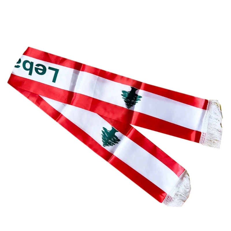 Double Sided Lebanon Flags Sash Scarf for Wedding Celebration Neck Accessories Lebanon National Flags Scarf for Holiday 3