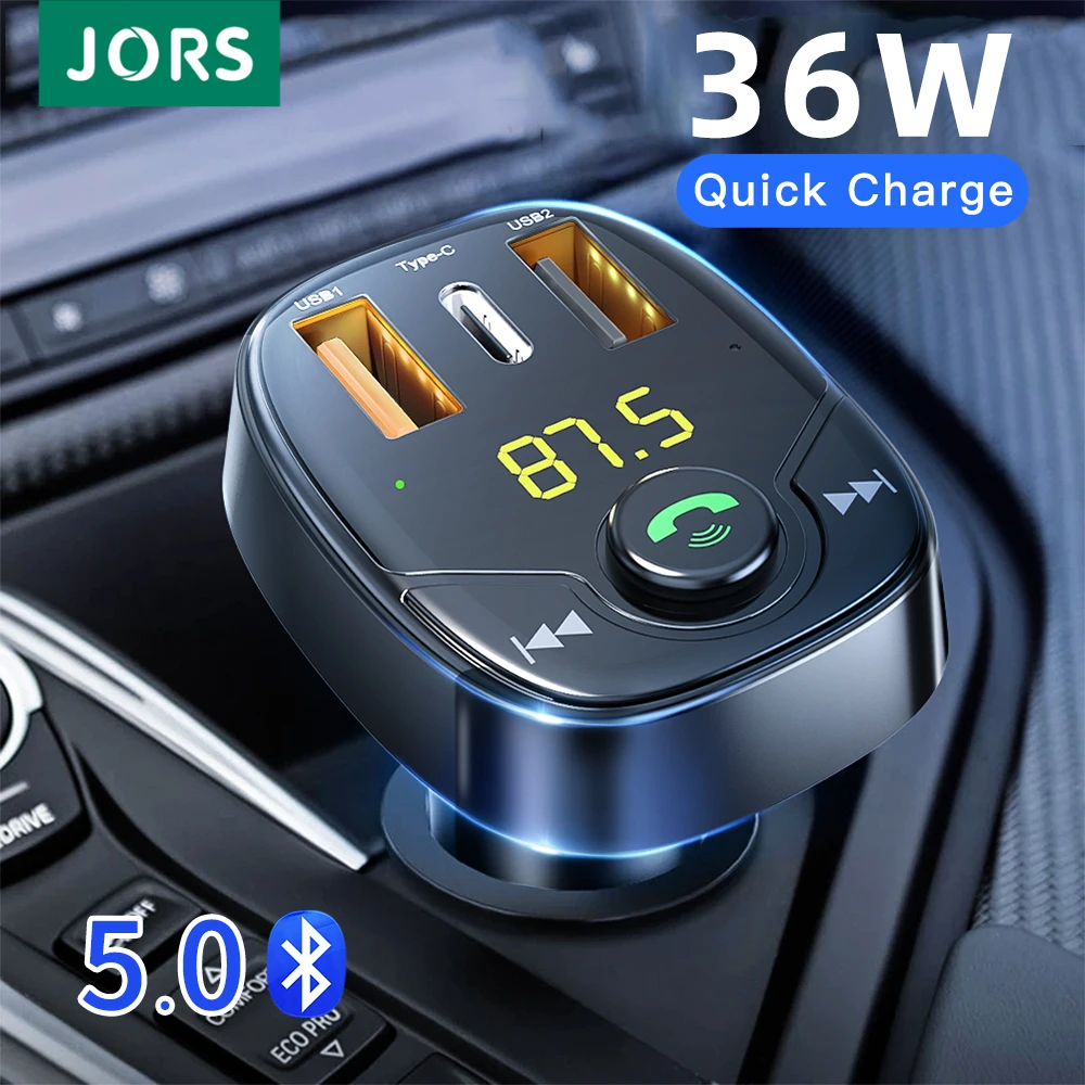 JORS Car Charger Bluetooth 5.0 FM Transmitter 36W PD Quick Charge MP3 Audio PPS for USB A Type C for Phone IPhone Xiaomi Samsung samsung super fast car charger