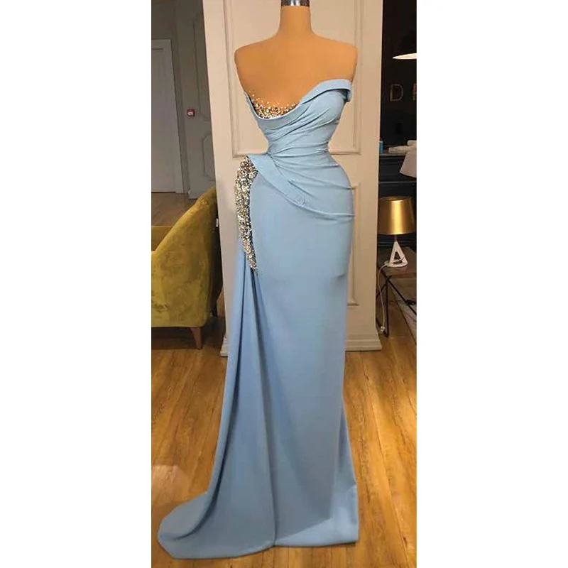 

Женское атласное платье-русалка без рукавов, белое вечернее платье без бретелек с бисером и шлейфом, мягкое бальное платье для выпускного вечера, 2024